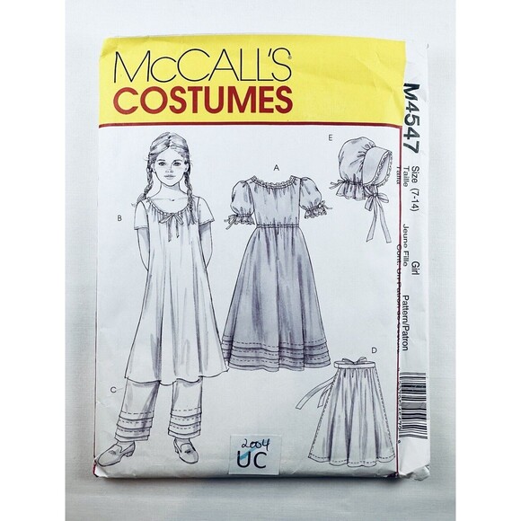 Early American Historical Costume Sewing Pattern McCalls 4547 Girl 7-14 UC - Picture 1 of 2